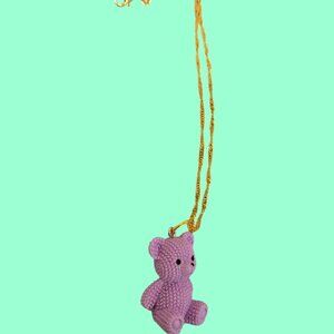 Purple Teddy Bear Necklace with thinner gold chain~ 18 inches